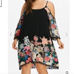 Cold Shoulder Flower Dress with Crochet Trim